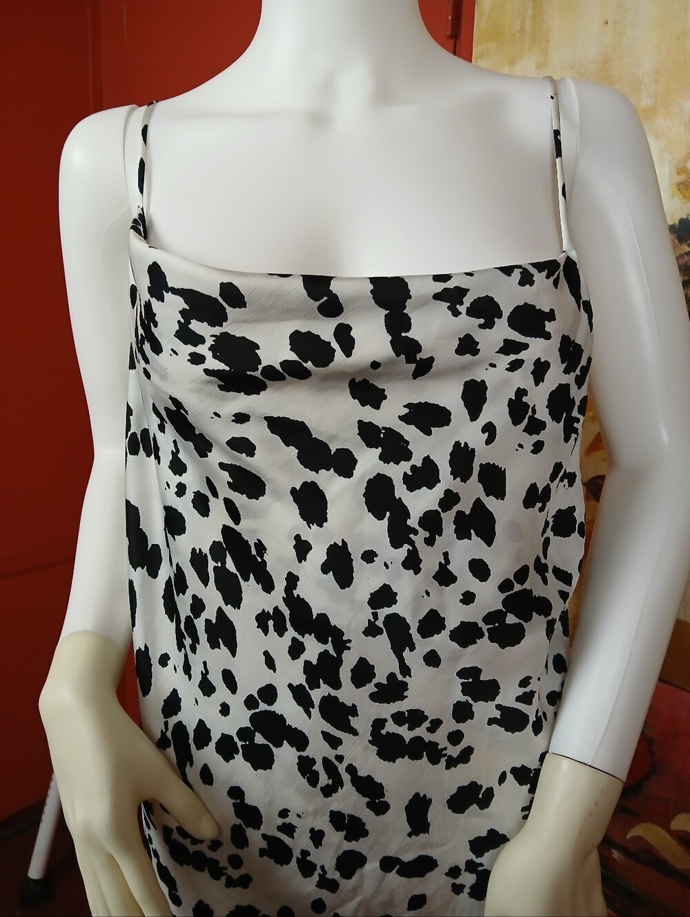 Crescent Black and White Animal Spot Spaghetti Strap Cami